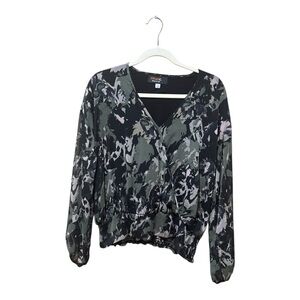 Renee C. Black and Gray Graphic 3/4 Sleeve Blouse‎